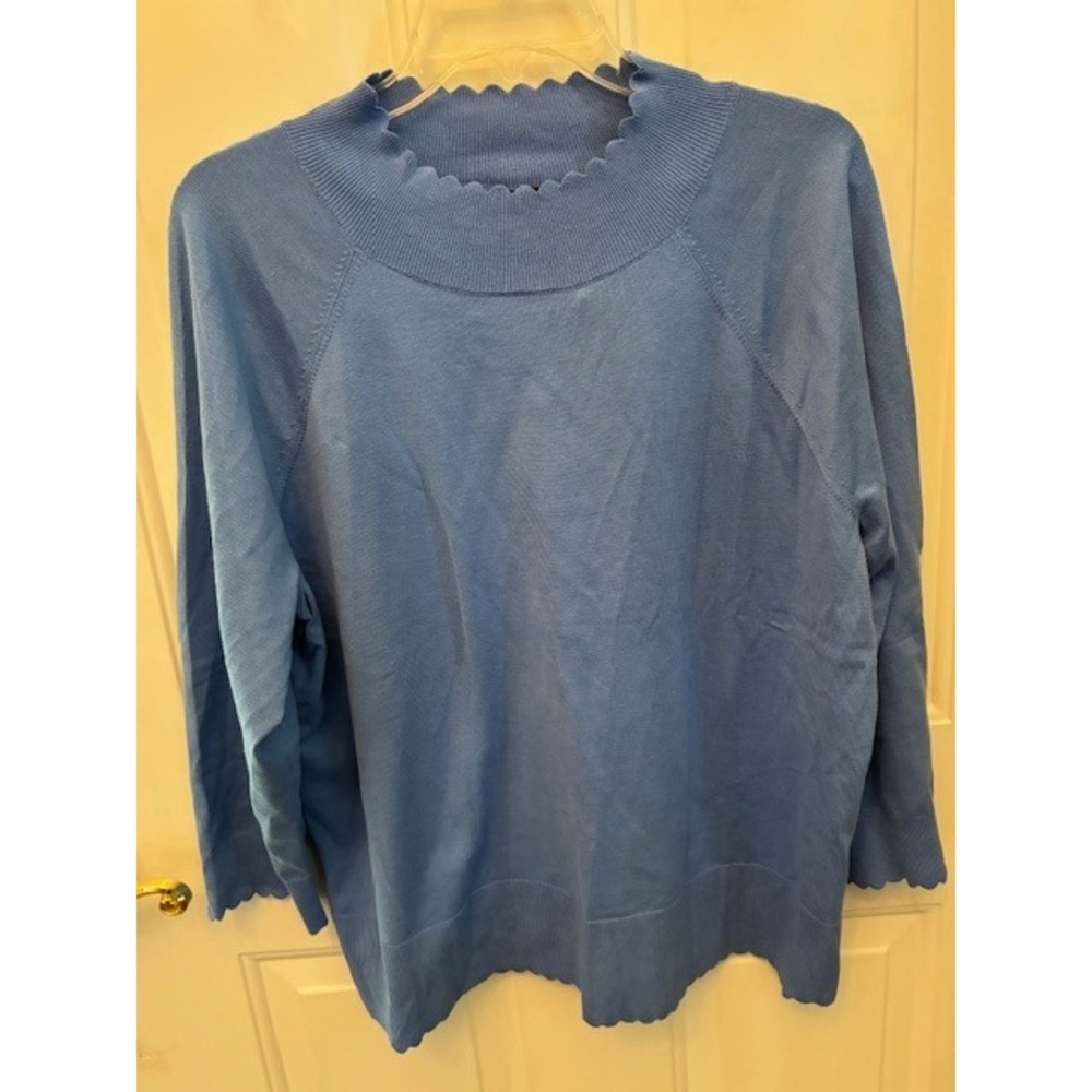 Talbots Plus Blue Scalloped Mock Neck Sweater 2X New With Tags Raglan Sleeve‎